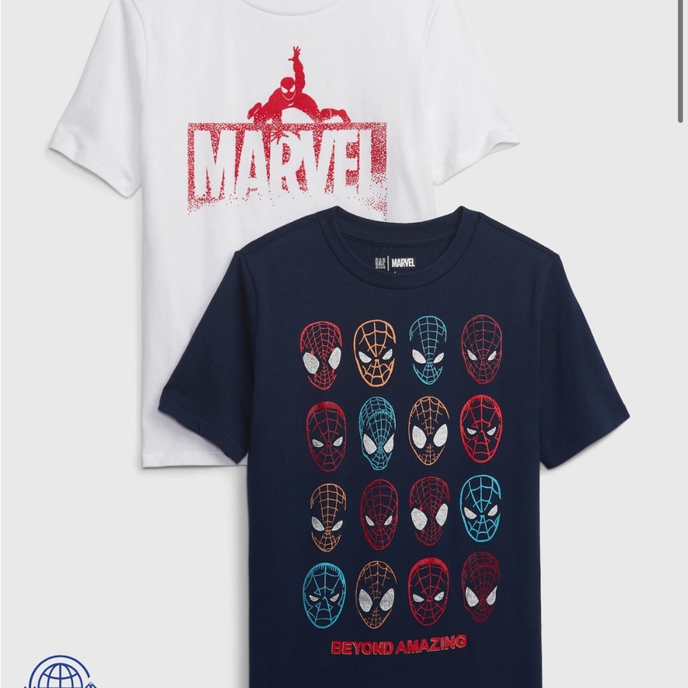 NEW GapKids “Spiderman” Marvel Superhero Graphic T-Shirt (2-Pack) Sz Small (6-7)